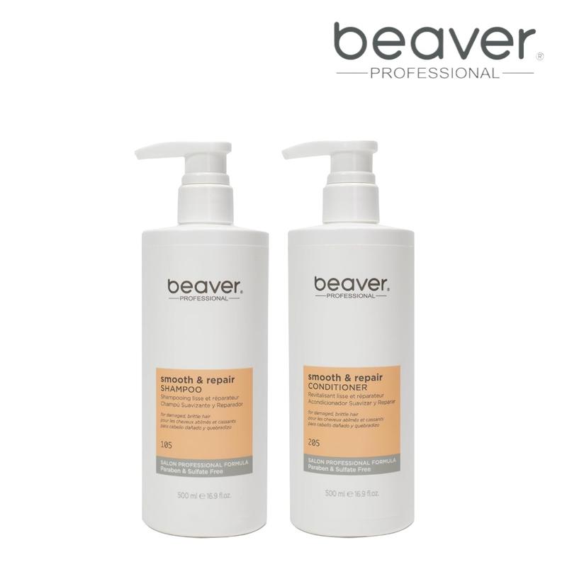 Beaver Professional Smooth & Repair Shampoo & Conditioner Set - 500ml Each for Smooth Hair Care with Aqua Water Formula