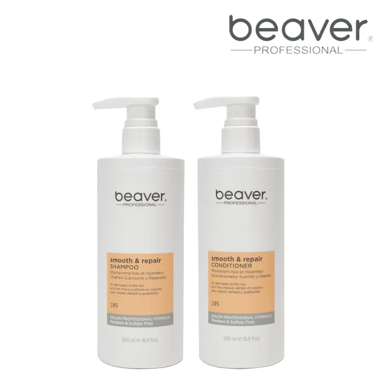 Beaver Professional Smooth & Repair Shampoo & Conditioner Set - 500ml Each for Smooth Hair Care with Aqua Water Formula