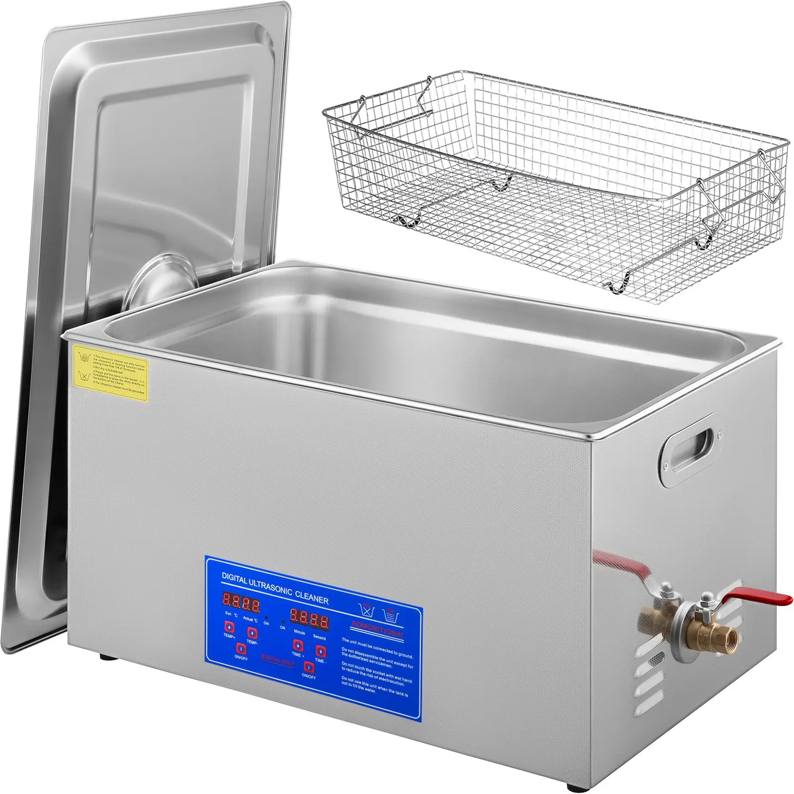 VEVOR 22L Commercial Stainless Steel Industrial Ultrasonic Cleaner, 40kHz Deep Cleaning, AC110V Plug, Digital Control Timer & Heater, LED Display, Drainage System, 20.9"x13.2"x11.6", 12.9kg, for Wrench Tools, Industrial Parts, Large Size
