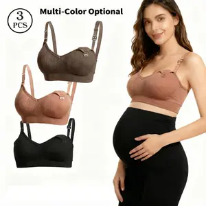 3PCS Nursing Bra with Front Opening, Maternity Wireless Bra for Breastfeeding Moms, Seamless and Stretchy Fit lightweight Adjustable Straps Breathable Everyday Womenswear