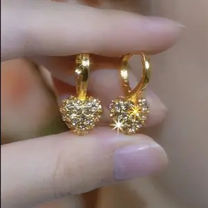 Shiny new love heart earrings, internet-famous, light luxury, super shiny, full of diamonds, DDES0136 designed ear hoops, fashionable, versatile, temperament earrings, 14K Gold-Plated