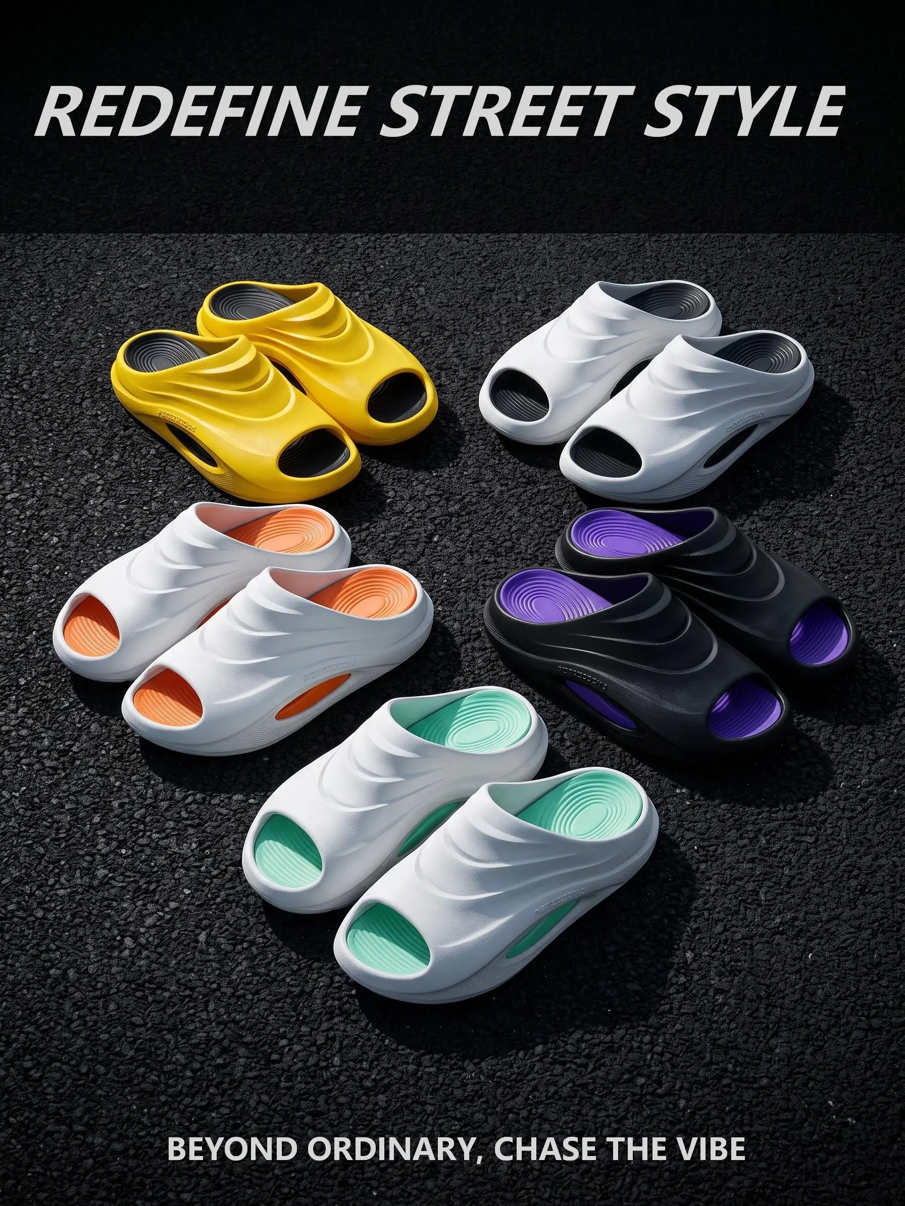Nymorith slippers, Unisex Futuristic Wave Slides, Hollow Streamline EVA Platform Slide Sandals, Non-Slip Cushion Thick Sole Sports Outdoor Street Slides for Daily Wear