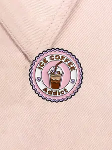 Ice Coffee Addict Enameled Pin Drink Theme Brooch Coffee Atmosphere Alloy Brooches Lapel Backpack Badge Fashion Jewelry Accessories Gifts for Friends Flower Brooch