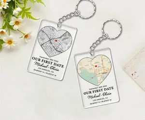 Personalized Map Keychain, Custom Couple Ornament, Our First Date Gift, Couple Keychain, Location Map Keychain,  Valentine Gifts For Him