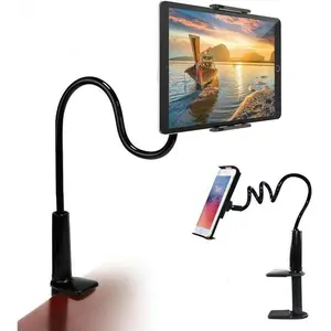 2026 Gooseneck Tablet Holder Stand, 360° Rotatable Cellphone Stand for Bed Adjustable Flexible Arm Tablets Mount Clamp on Table Compatible with iPad Air Mini Galaxy Tabs Kindle Fire Switch Computer Smartphone