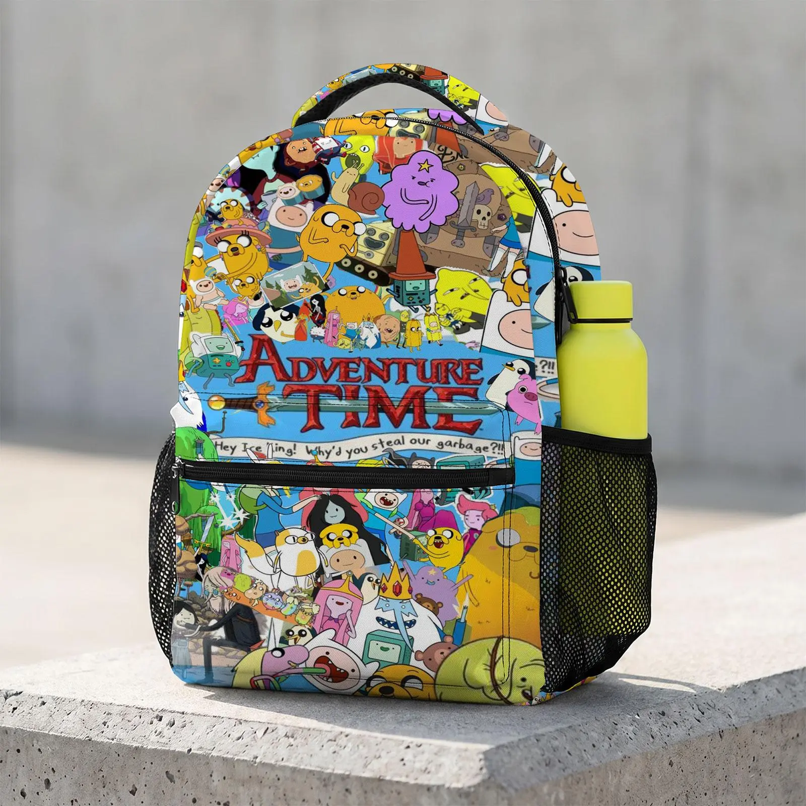 Adventure-Time Cartoon Animal School Bag with Laptop Sleeve | Comfort Padded Print Backpack | Anti-Slip Lightweight Travel Pack for Students