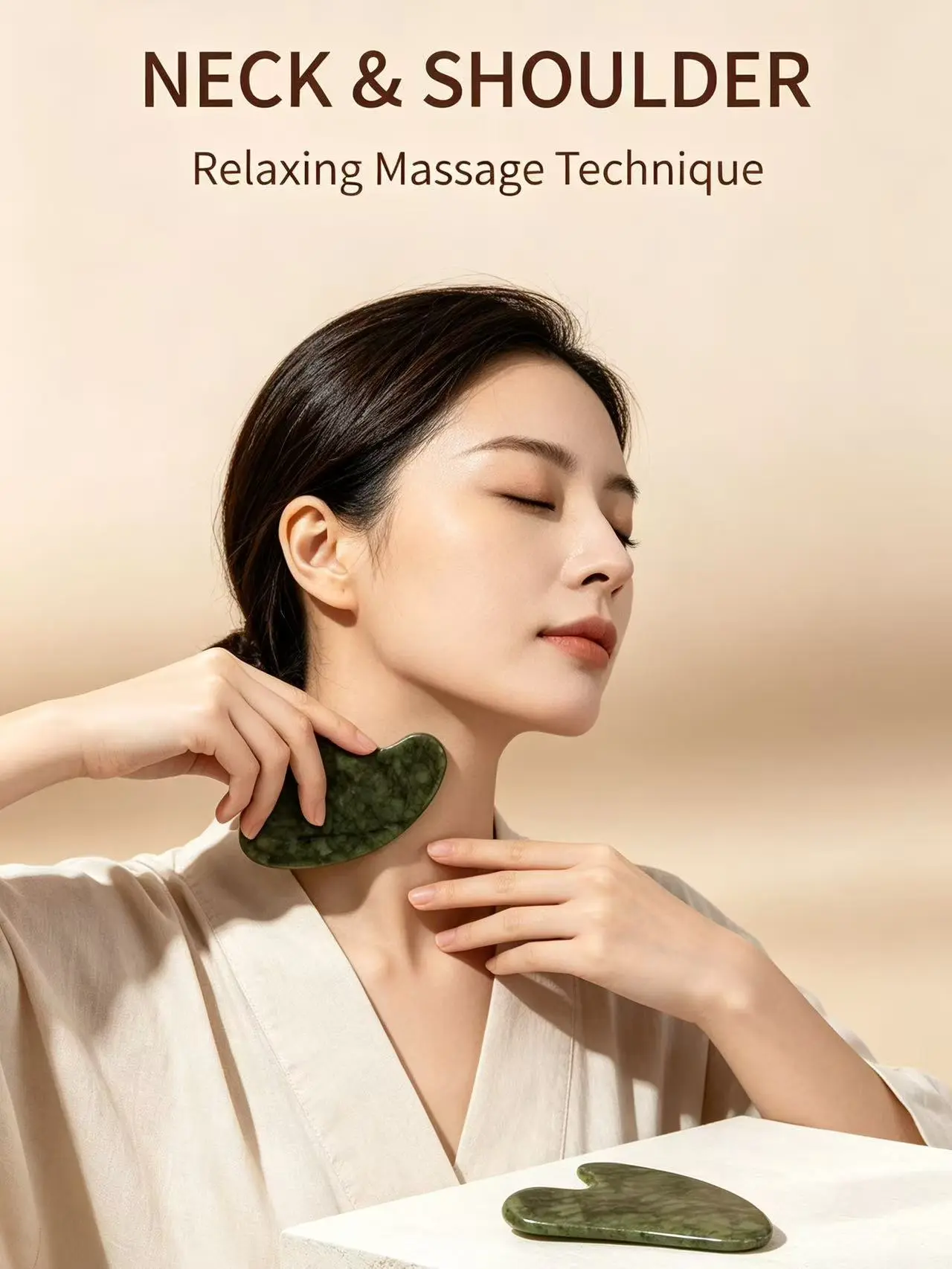 Natural Green Jade Gua Sha Board - Heart-Shape Rare Stone Carving for Face, Neck Massage & Skin Care Relaxation Tool (Cultural Collectible)