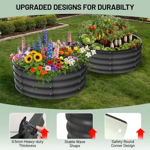 2 Pcs 3x3x1 FT Galvanized Raised Garden Bed – Dark Grey Round Planter with Gloves & Edge Trim, Metal Raised Beds for Vegetables, Flowers, Herbs