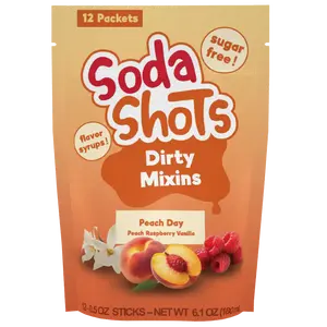 Peach Day Dirty Soda Sugar FreePeach Raspberry Vanilla Syrup Mixin, Mix into 12-16oz Sodas, at Home and on the Go.