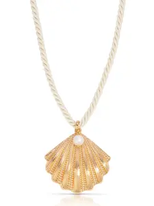 Ettika Scallop Shell Pendant Necklace – 18k Gold Plated Zinc Necklace with Silk Cord, Freshwater Pearl, and 2" Shell Pendant, 16" + 3" Extender