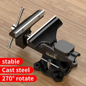 Industrial-grade heavy-duty metal vise, workpiece clamp, featuring adjustable cast iron jaws. Suitable for hammering and flat-top clamping, securely holds workpieces. Flexible jaw adjustment accommodates various sizes. Ideal for craftsmen, DIY tools.