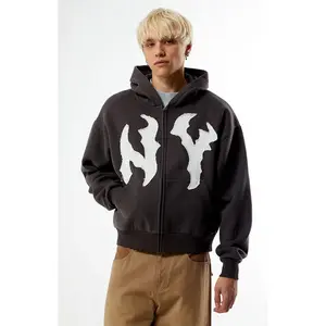 Pacsun Men's NY Raw Applique Full Zip Up Hoodie