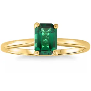 1Ct Emearald Solitaire Ring 10k Yellow Gold Lab Grown
