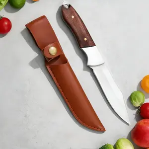 Multifunctional outdoor tool for camping and picnics, also usable at home, includes a leather sheath, stainless steel, lightweight and portable