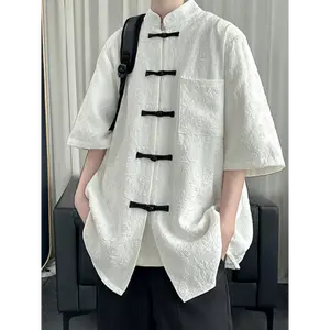 Men's 2-Pack Chinese Style Casual Short Sleeve Button-Up Shirt - Vintage Color Block, Polyester Fabric, Summer Sports & Outdoor Outerwear Top