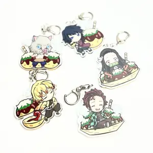 Demon Slayer Takoyaki Keychain Collection Featuring Anime Characters on Takoyaki Plates Unique Collectible Accessory