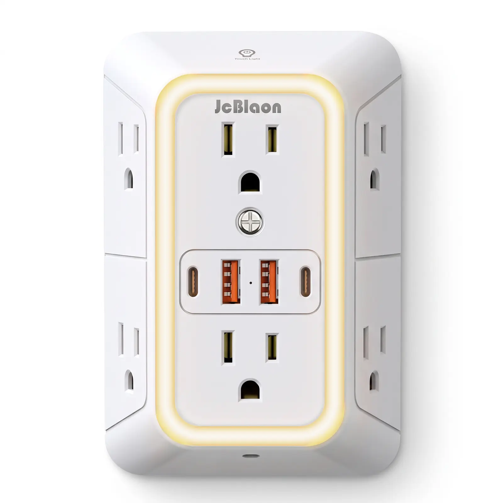 Wall Mount Power Strips Wall Charger 6 Outlet Extender 4 USB Ports  and Night Light 3-Sided Power Strip with Adapter Spaced Outlets - Multi Plug Outlet Surge Protector, ETL Listed