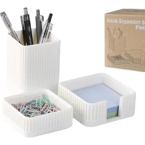 Desk Organizers and Accessories Set of 3 with Pen Holder, Paperclip Holder, Sticky Note Holder - Durable Plastic Pencil Holder for Office Women Men, Ideal Teacher Appreciation Back-to-school Gift
