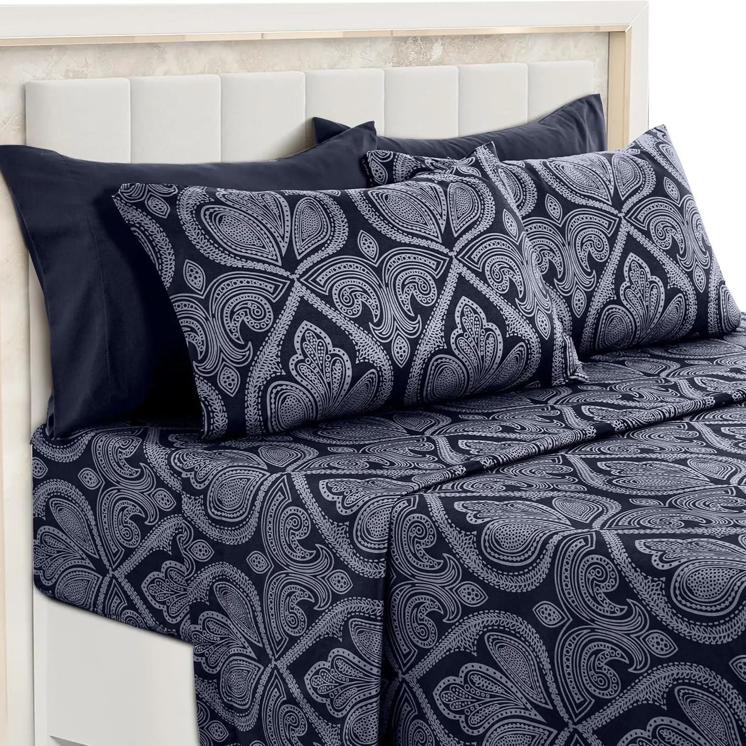 6pcs Paisley King Black Bedsheet Set