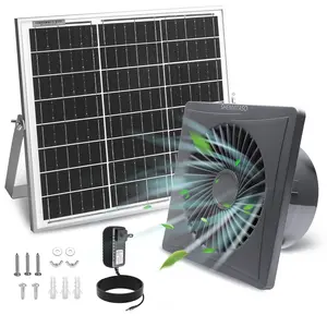 Solar Powered Exhaust Fan, 25W Solar Panel+8" High Speed Solar Powered Fan, Solar Exhaust Intake Fan Kit with Bracket, Anti-backflow Valve, Power Adapter, Vent Fan for Shed, Pet Houses, Attic