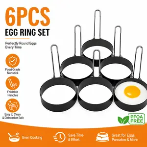 6 Pack Stainless Steel Egg Rings – Non-Stick Round Frying Molds for Perfect Circle Eggs, Pancakes, Burger Patties – Breakfast Cooking Tool