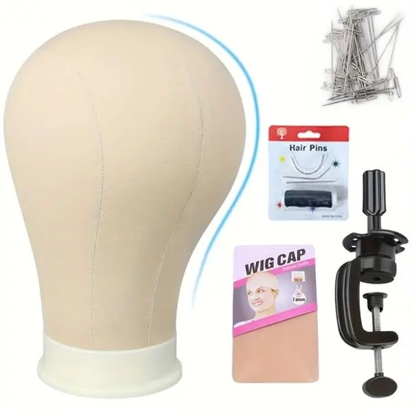 21-Inch Canvas Block Mannequin Head, Hair Extensions & Wigs Accessory for Wig Making, Styling and Hat Display