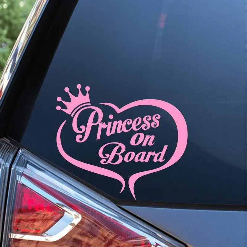 Charming Vinyl Heart Sticker with 'princess on Board' Slogan, Enhance Your Car's Appeal, Perfect for Vehicle Decoration, Car Window Stickers, Car Decals