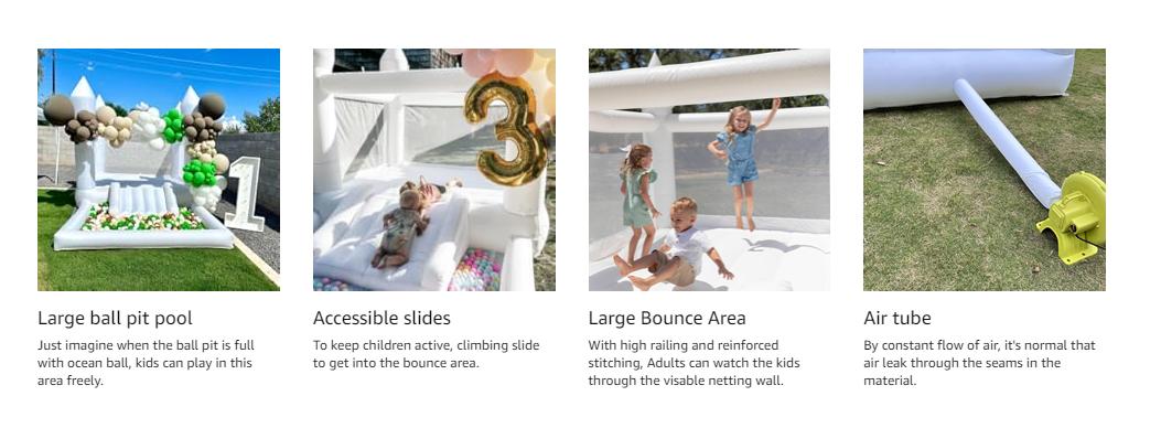 White Oxford Fabric Bounce Houses With  Blower For Children Kids Jumping Castles Wedding Birthday Party Games Bouncy House Room White Bounce House - 13x8x8ft Oxford White Bouncy House with Slide & Ball Pit, Perfect for Parties & Events