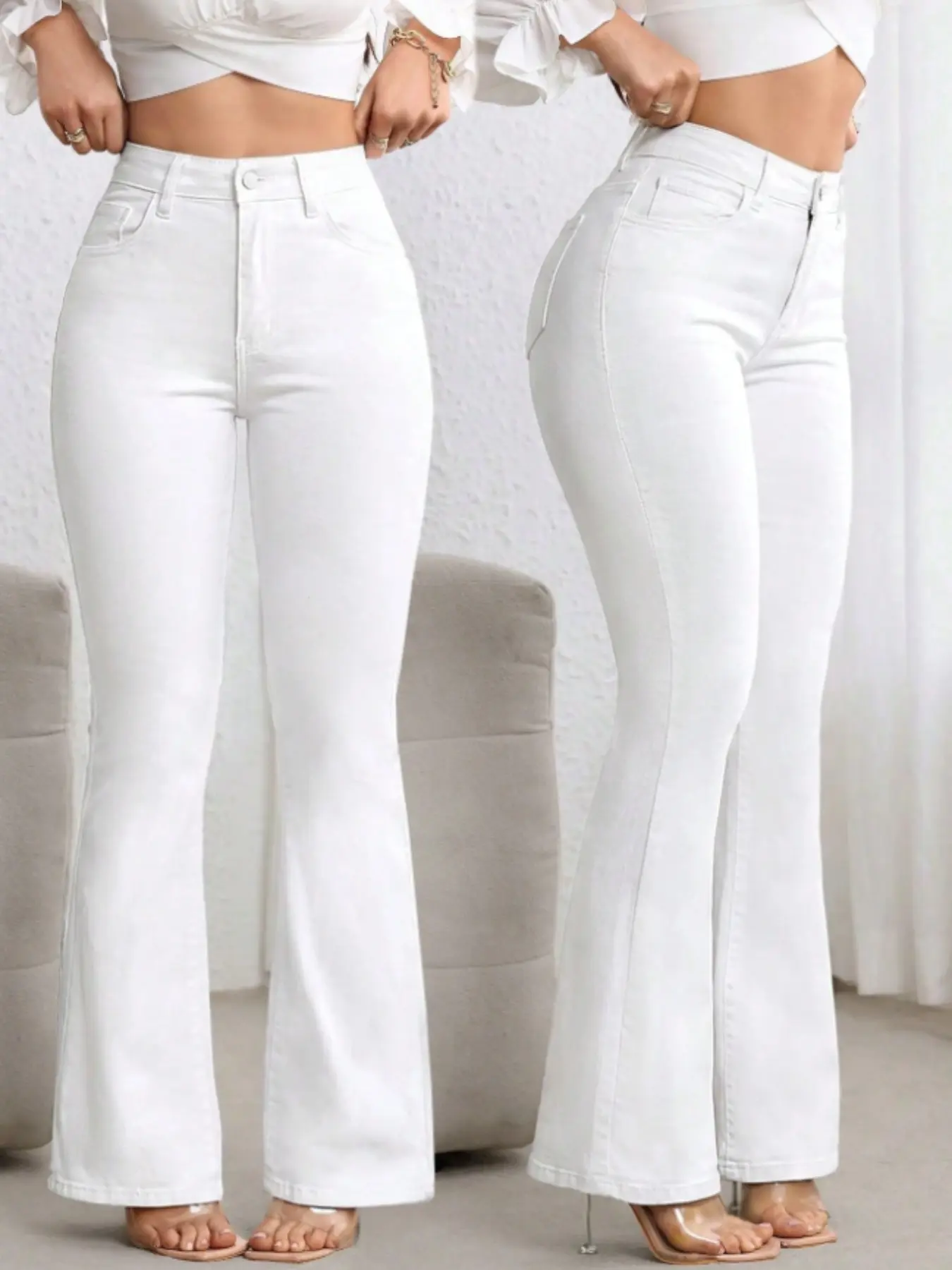 Women's Plain Basic Minimalist High Waist Fit Flare Leg Trousers, Pants, Elegant Fashion Casual Bell Bottom Trousers for Daily Outdoor Wear, Women's Bottoms for All Seasons Elegance