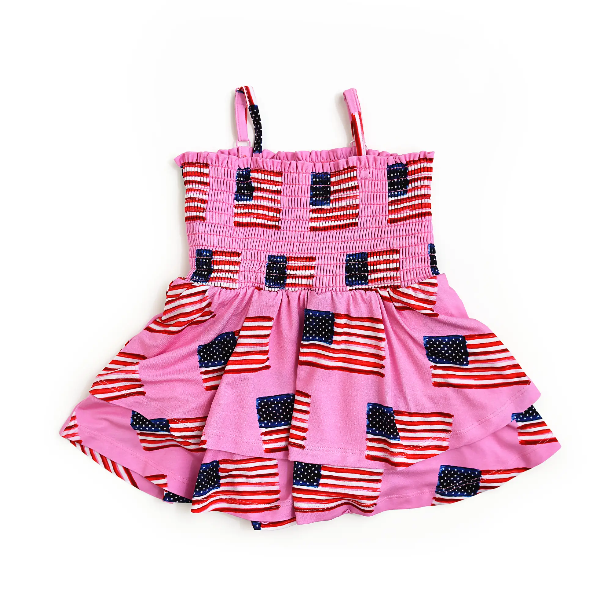 Betty Pink Flag SMOCKED TIERED TUTU Bamboo Baby Dress Gigi and Max