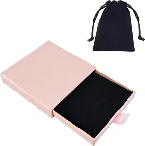 Small Jewelry Gift Box and Velvet Bag, Necklace Bracelet Earring Cardboard Organizer Square Jewellery Gift Box Pendent Storage Case for Birthday Xmas Christmas Wrapping (Pink)