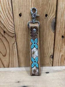 Cowhide & Tooled Leather Keychain Wristlets!