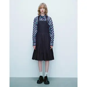 URBAN REVIVO 2026 WomensWear Halter Neck Midi Denim Pinafore Dress