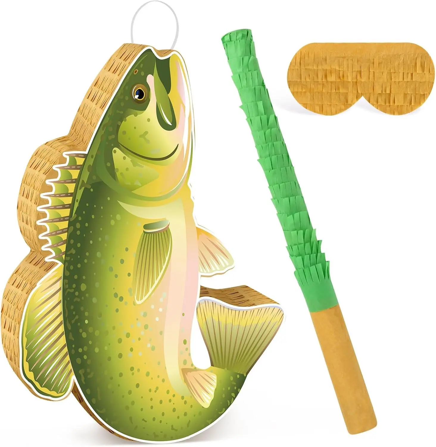 Fishing Game Pinata with Stick & Blindfold Large Funny Summer Pinata for Adult Boys Birthday Party Fishing Themed Party Decorations Retirement Party Games
