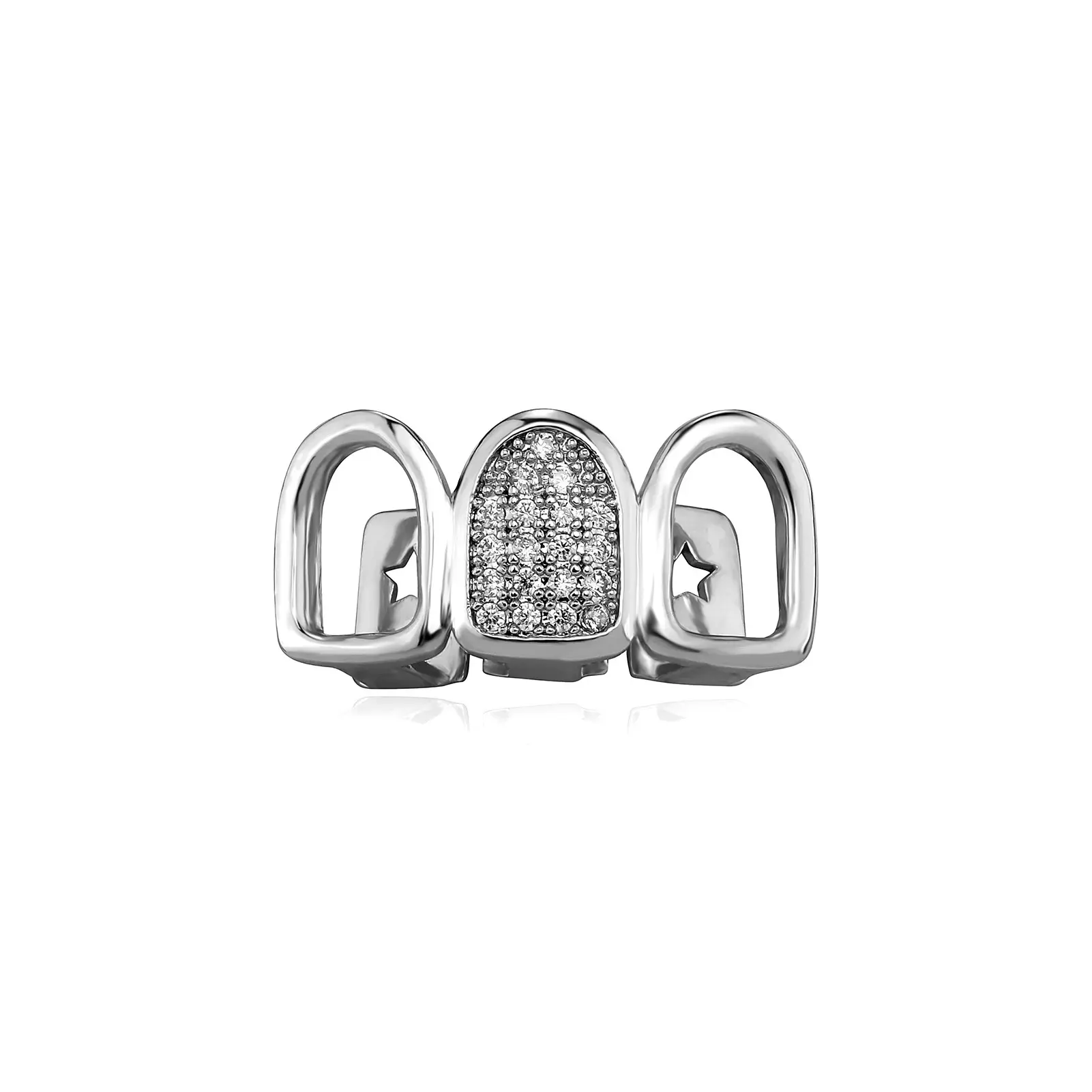 Hollowed-out three-row personalized zircon inlaid dental braces Halloween hip-hop dental ornaments