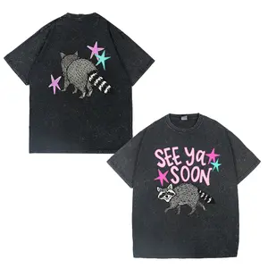 "See Ya Soon" Funny Raccoon Double-Sided Washed Oversized Tee