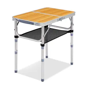 2ft 40cm wide Wood grain color, white pebbles, black Outdoor folding table Aluminum alloy Rectangular 50kg Two-fold tabletop With black mesh bag 3 height adjustments