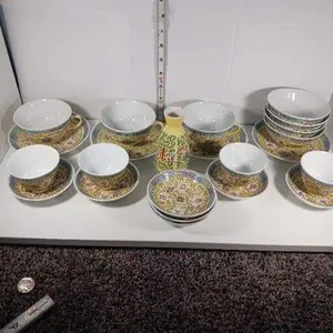 24pc  Marked Hand Painted Famille Rose Yellow Rare Set by All Time Finds – Antiques:Asian Antiques:China:Bowls