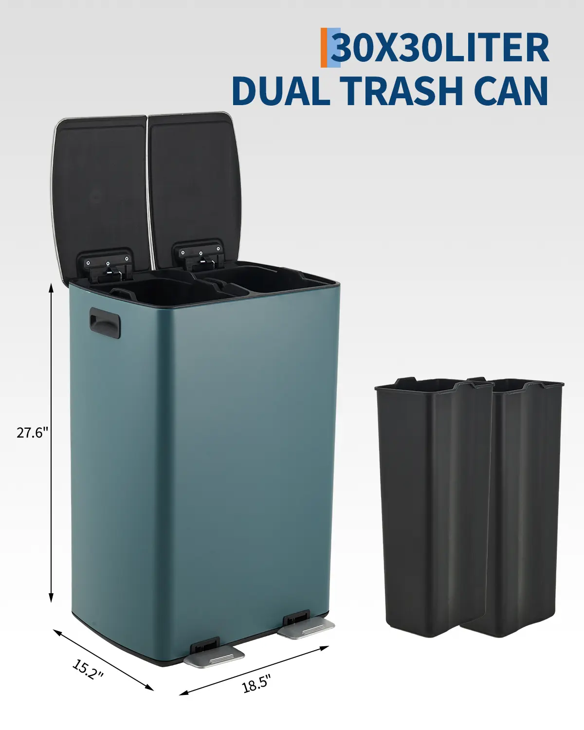 Garvee 16 Gallon (60L) Dual Compartment Step Trash Can, Stainless Steel Kitchen Garbage Can for Trash and Recycling, Soft Close Lid, Odor Control, Hands Free
