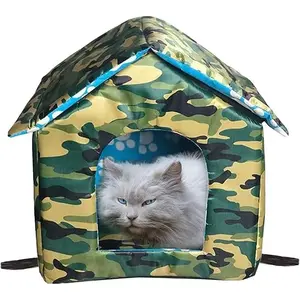 Outdoor Cat & Dog House, Weatherproof Insulated Shelter for Feral Pets, Warm Pet House with Transparent Door Curtain