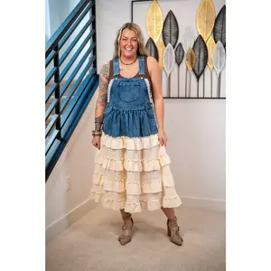 Mello Denim Overall Dress with Ruffle Skirt