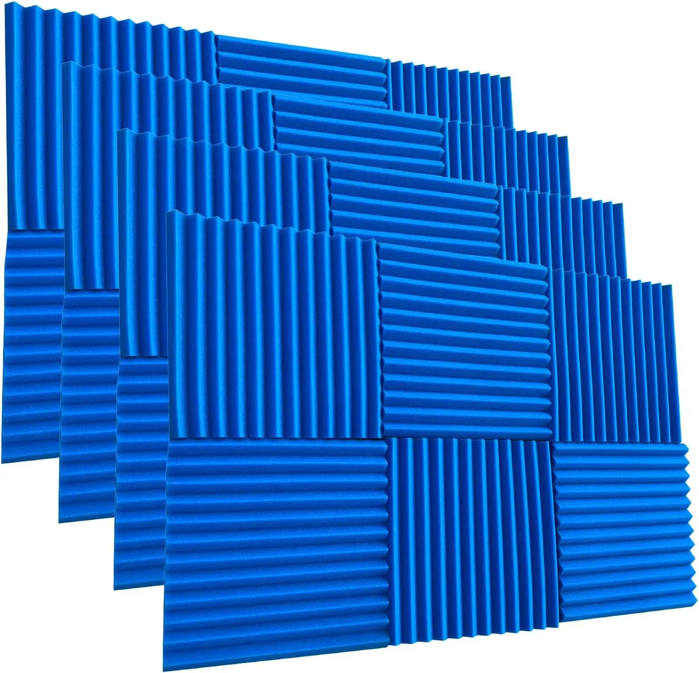 12-96 Pack 12"x12"x1" Wedge-Shape Eco-Friendly Polyurethane Acoustic Foam Panels, Reusable Sound-Absorbing Wall Tiles for Indoor Use, Living Room, Bedroom Studio Soundproofing & Acoustic Enhancement, Blue