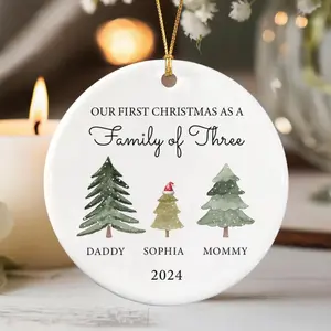 Our First Christmas As A Family of Three Ornament, Personalized Baby's First Christmas 2024 Ornament