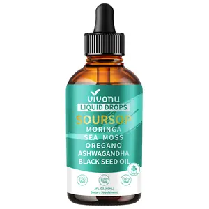 VivoNu Soursop Liquid Drops | Guanabana + Oregano+ Moringa +Ashwagandha + Black Seed Oil |Leaves for Gut Cleanse, Detox, Digestive Wellness