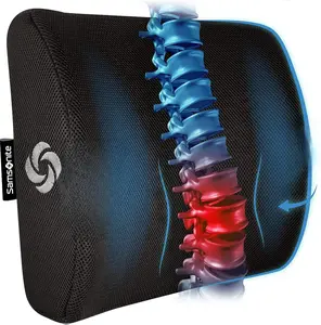 Samsonite Ergonomic Lumbar Support Pillow for Office Chair, Gaming Chair, or Car, Memory Foam Cushion with Ventilated Mesh and Adjustable Strap