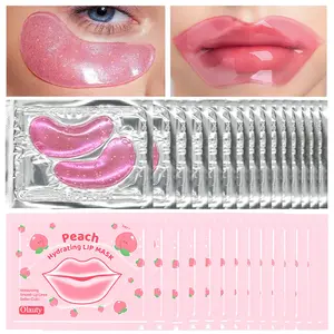 Olauty 30 Pairs Hydrating Lip & Eye Masks Collagen Crystal Pink Hyaluronic Acid Vitamin C Puffy Eye Patches Reduce Fine Lines Spa Party Favors Bulk Gifts for Women Firming Daily Peach Moisturizing Repair