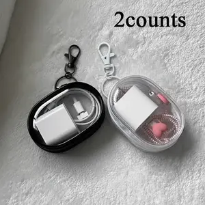 Clear Plastic Storage Bag, 2 Counts Portable Ear Plug & Cable Organizers, Earphone and Headphone Pouch, Durable Mini Electronic Earplugs Protective Travel Bag with Key Fob, Transparent Household Item
