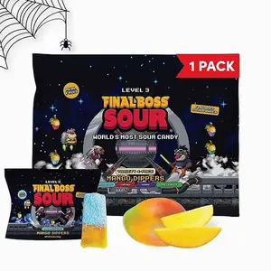 Final Boss Sour Fun Dip, Blue Raspberry, 1 Pack, Level 3, Extreme Super Sour Powder with Real Candy Tasting Dried Mangoes, All Natural 80s & 90s Party Candy, Snack for Kids, Teens, Adults & On the Go
