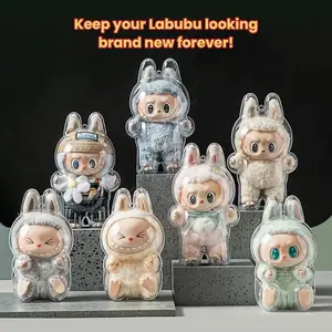 Labubu  PC Acrylic Hard Case Bundle for Have a Seat & Macaron Figures - Crystal Clear Display Box with Dustproof&Scratch-resistant Feature for Art Collectors (Excluding dolls)-BY