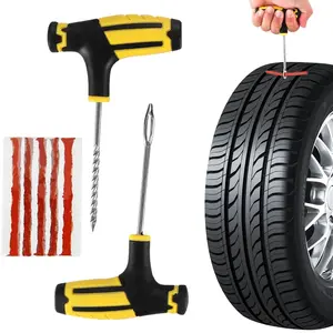 Auto Tire Repair Tool Kit - 7Pcs Car Emergencyy Tubeless Tyre Puncture Repair Kit with 5 Rubber Stripes&2 Reamers for Car, Truck, RV, Motorcycle, Bike